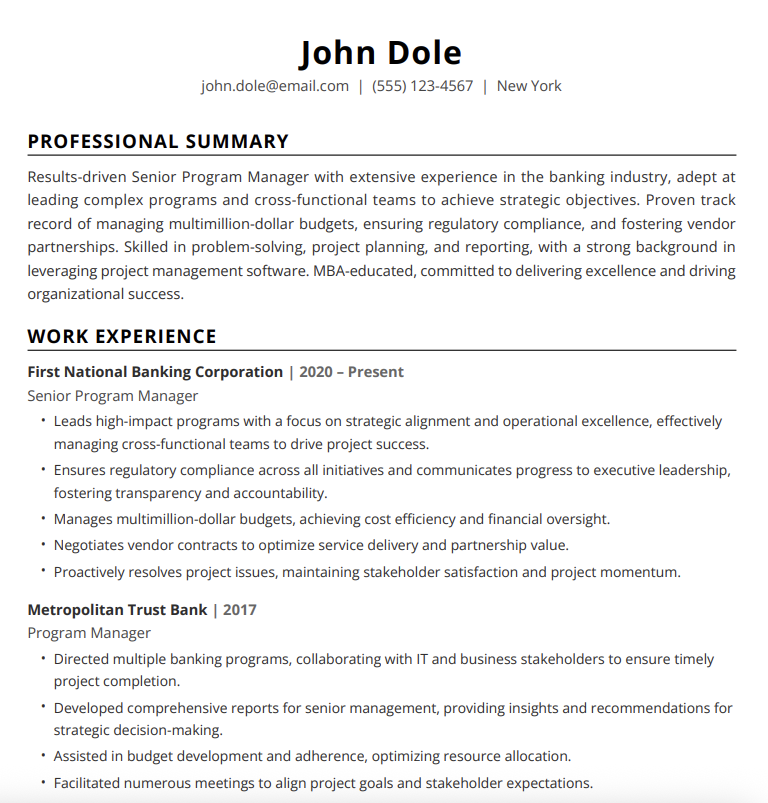 Resume after optimization - professional formatting and strong content